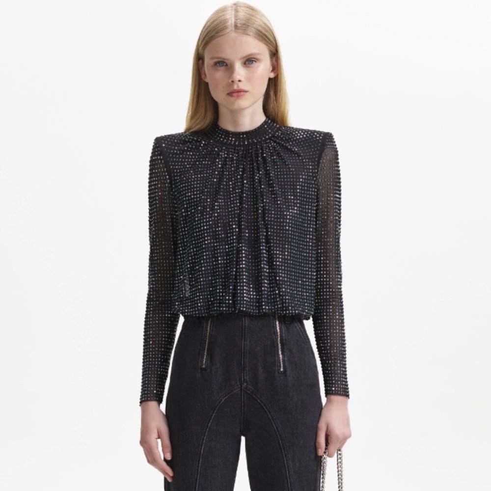 Self-Portrait Black and Silver Embellished Blouse